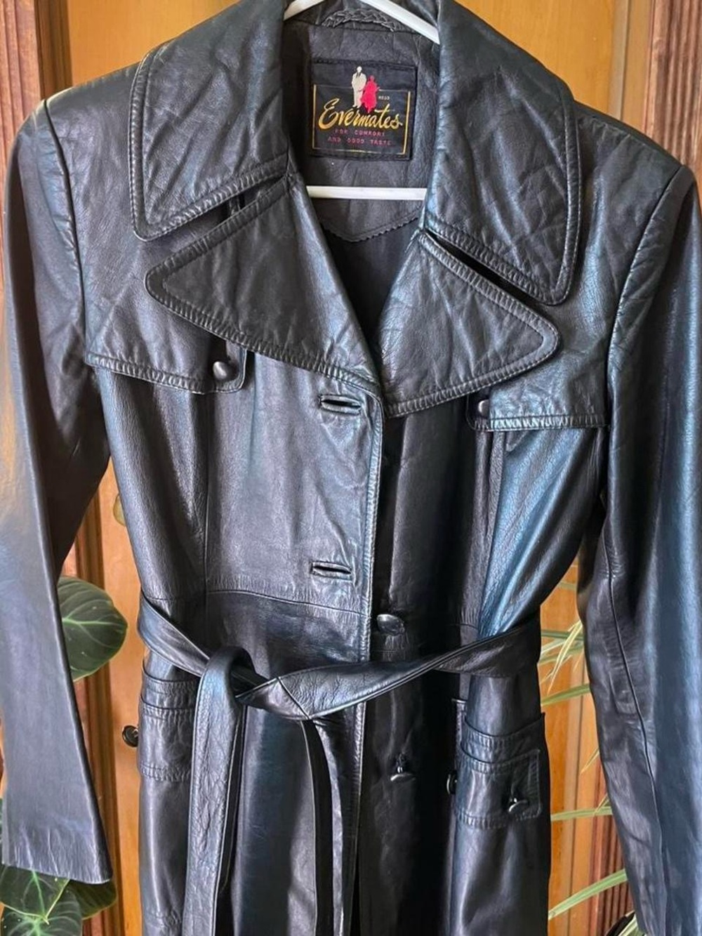 Vintage Women's Black Leather Trench Coat small